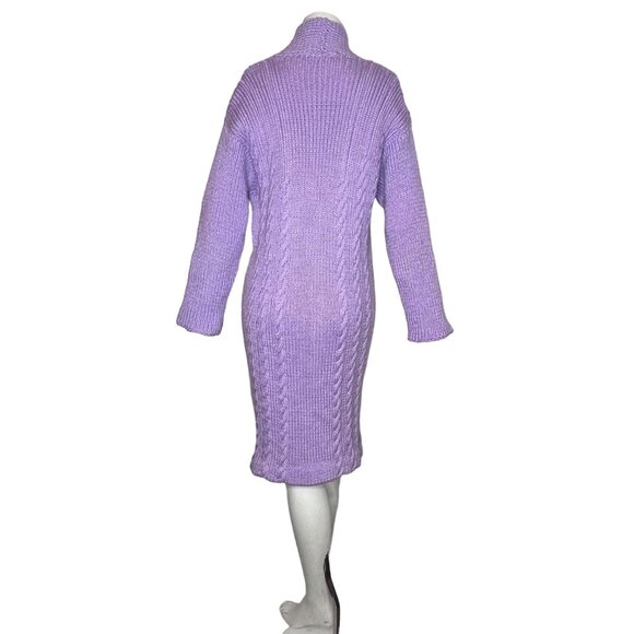 Handmade Cable Knit Midi Length Cardigan Sweater XS S Purple Button Midi Length - Picture 5 of 12